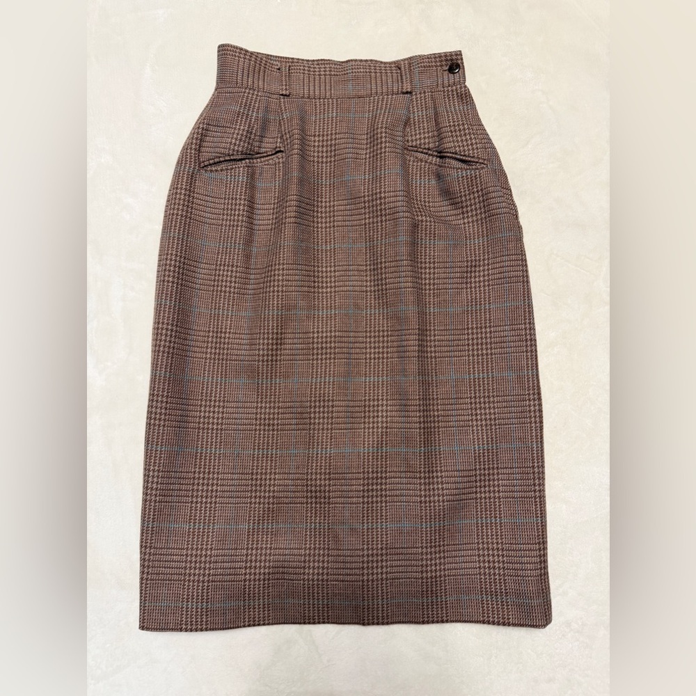 Vintage Harold’s High Rise Mid Length Houndstooth Wool Skirt
